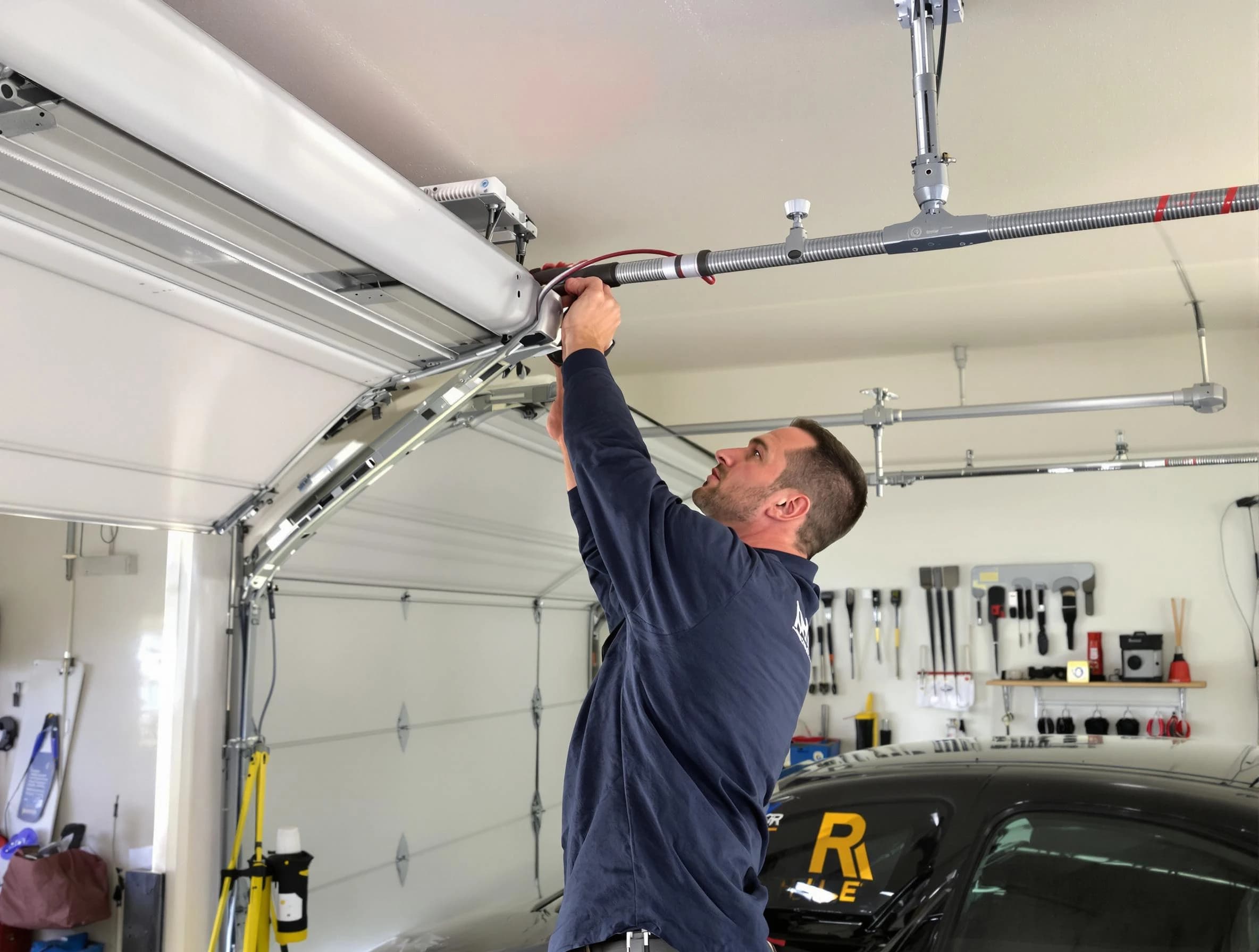 Highland Garage Door Repair technician performing garage door cable repair in Highland