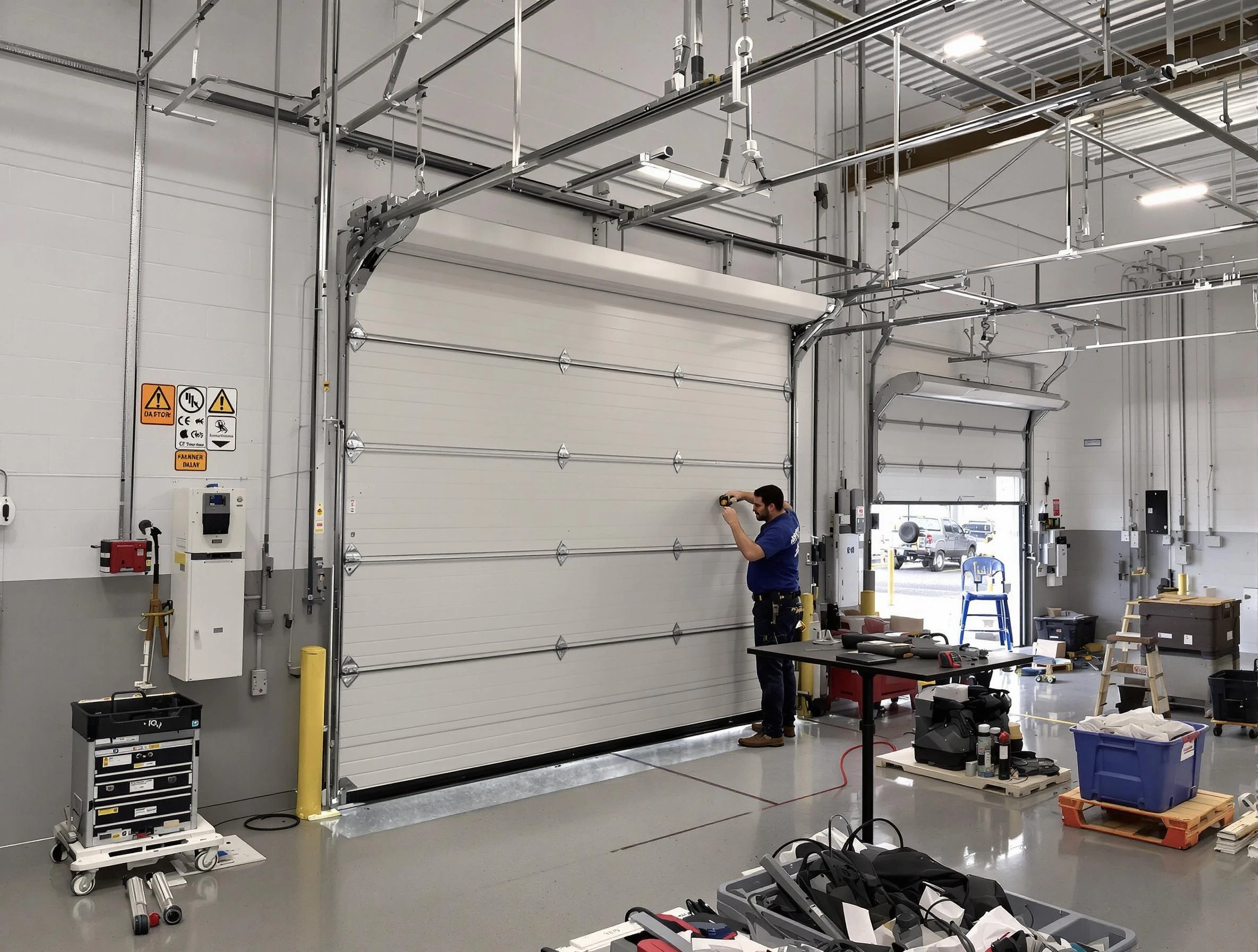 Commercial garage door repair being performed by Highland Garage Door Repair expert in Highland