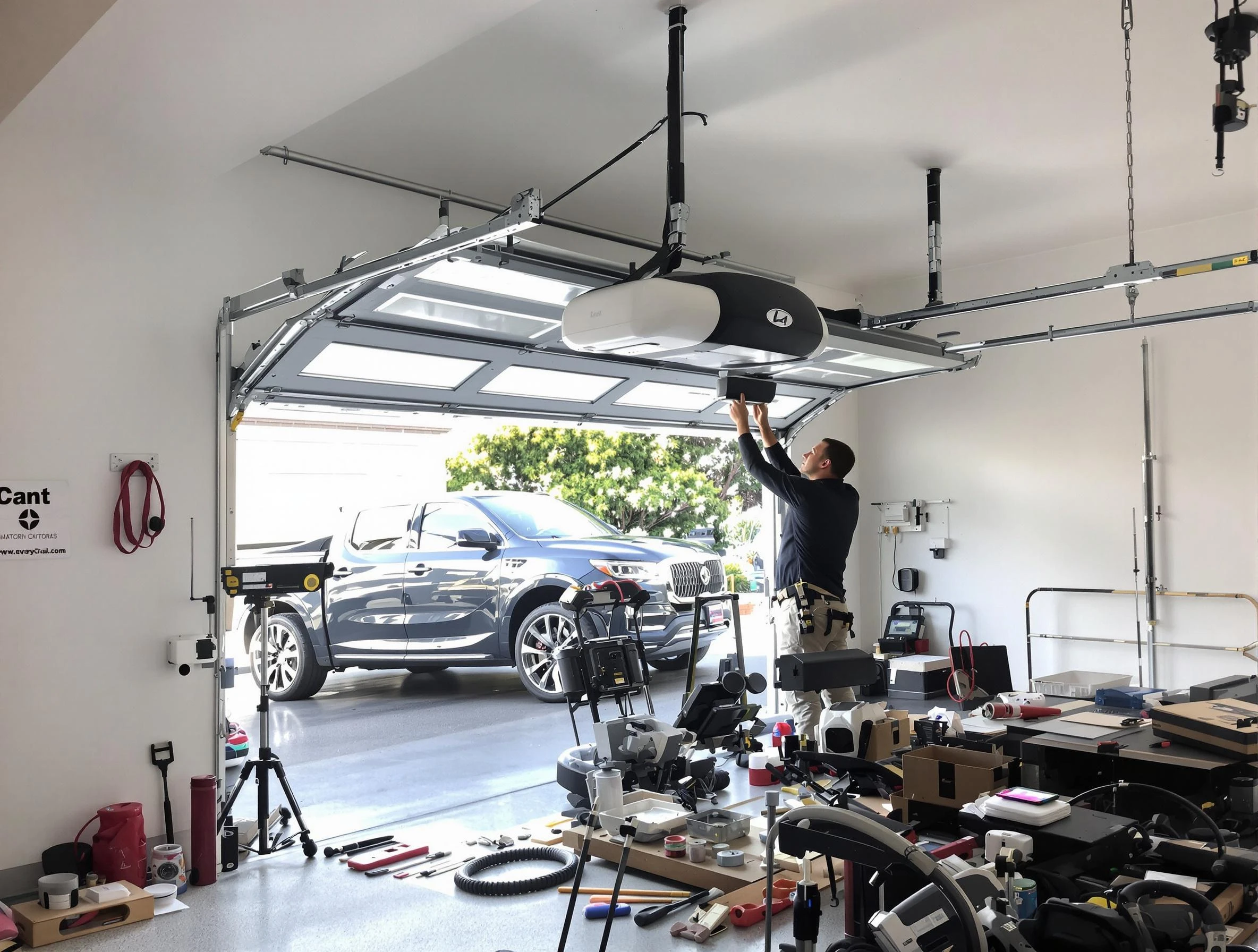 Highland Garage Door Repair specialist installing smart garage door opener system in Highland home