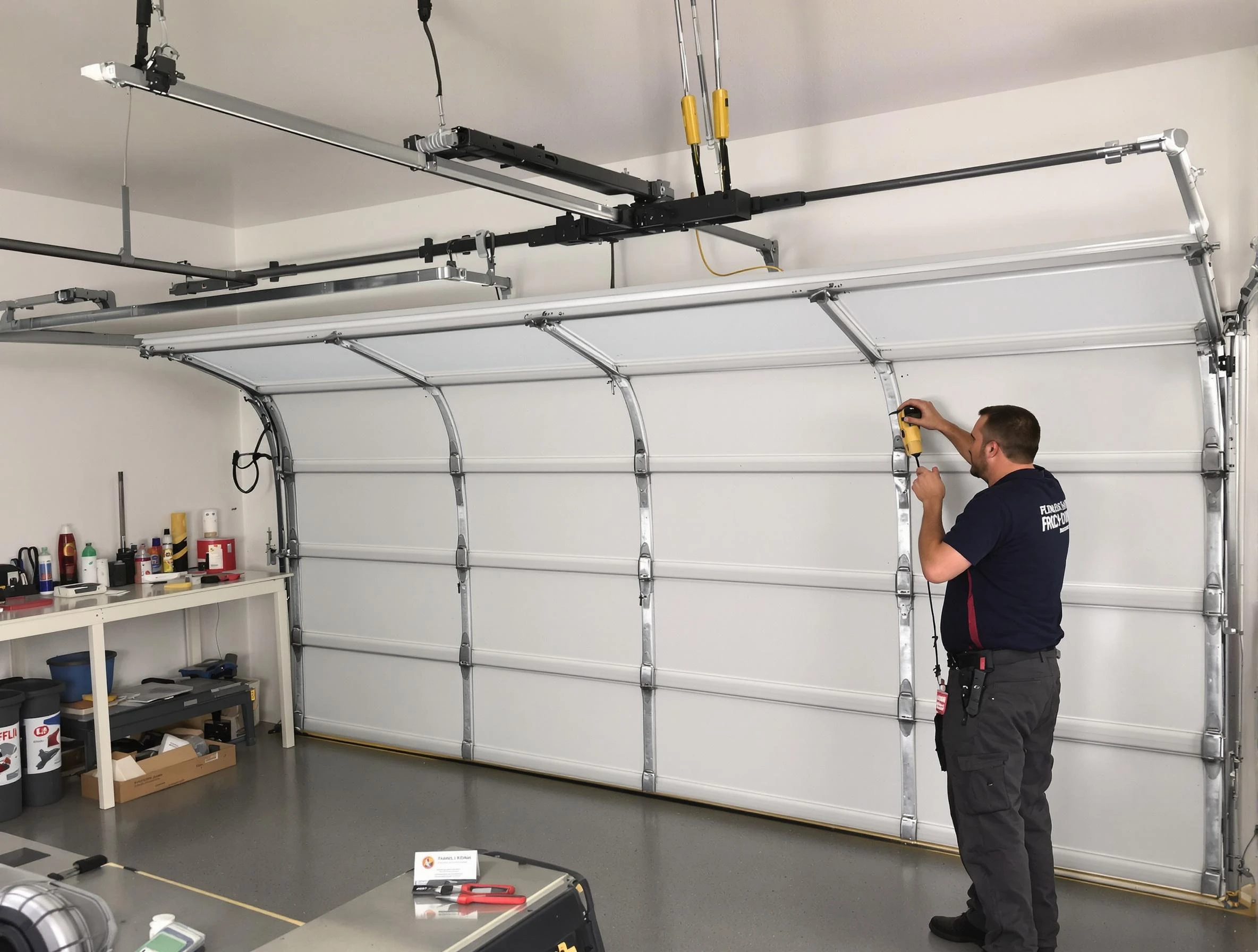 Highland Garage Door Repair certified technician performing overhead door system repair in Highland