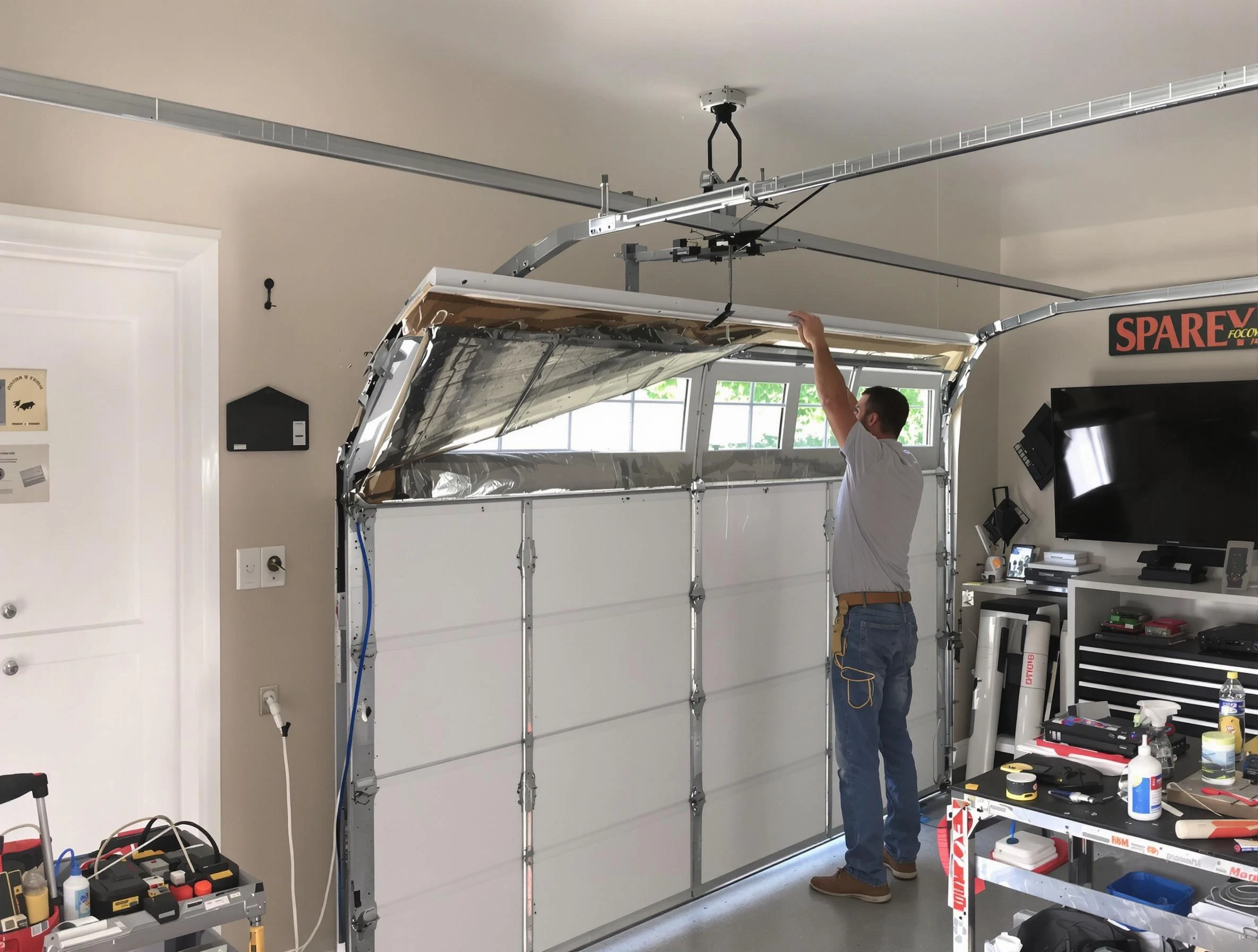Garage door section replacement by Highland Garage Door Repair in Highland